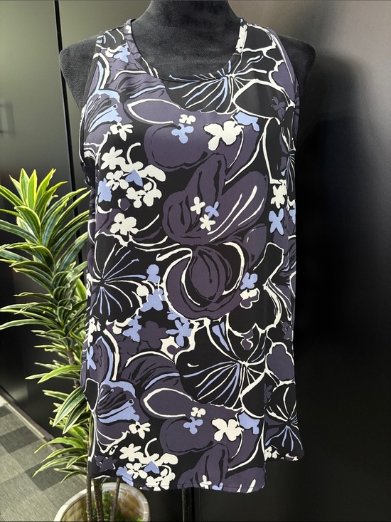 LOFT Tops - LOFT Lightweight sleeveless floral print,scoop neck,black panel side,tunic,tank,